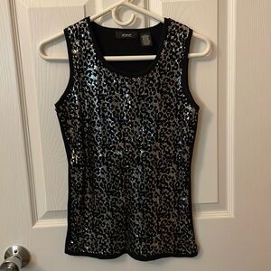 Verve black and silver leopard print sequin sleeveless sweater. Size S.